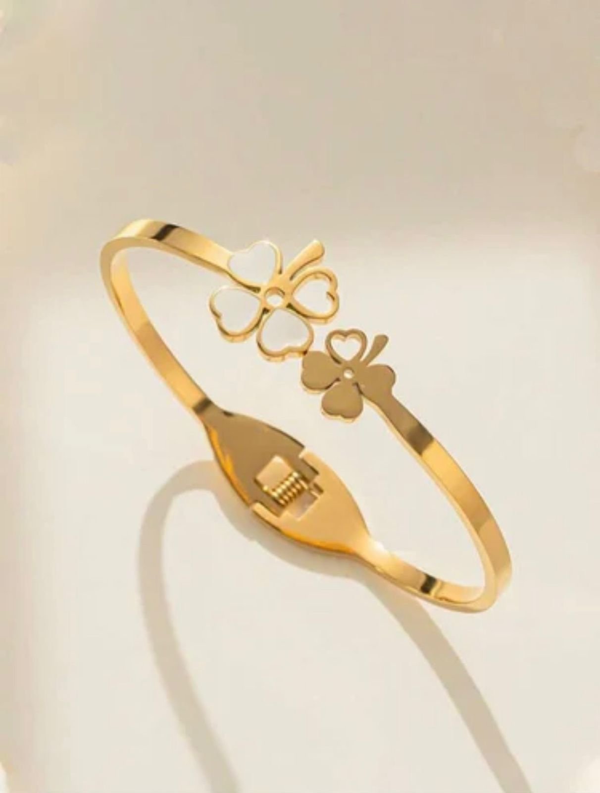 18K Gold-Plated cuff bangle featuring two floral shaped charms