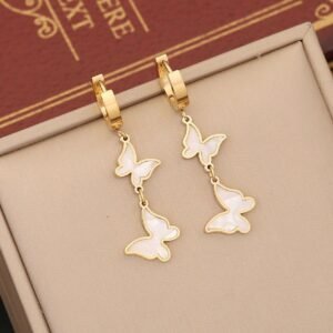 18K Gold-Plated earrings with a dainty butterfly motif with white accents