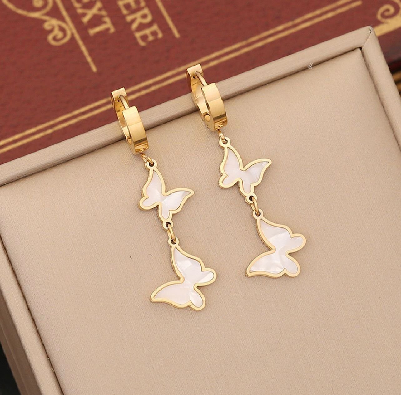 18K Gold-Plated earrings with a dainty butterfly motif with white accents
