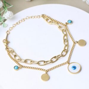 18K Gold-Plated multi-layer with evil eye and turquoise pendants