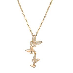 18K Gold-Plated butterfly pendant necklace, featuring multiple butterflies encrusted with cubic zirconia stones