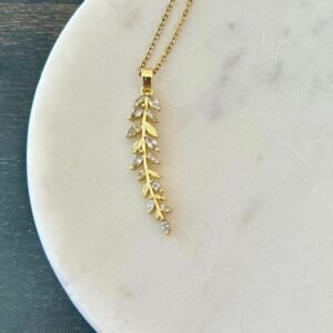 18K Gold-Plated leaf pendant necklace with Zircon