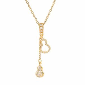 18K Gold-Plated zircon gourd pendent tassel dainty clavicle  link chain necklace