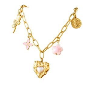 18K Gold-Plated trendy link chain necklace with heart, flower, star, sun eye bowknot pendant
