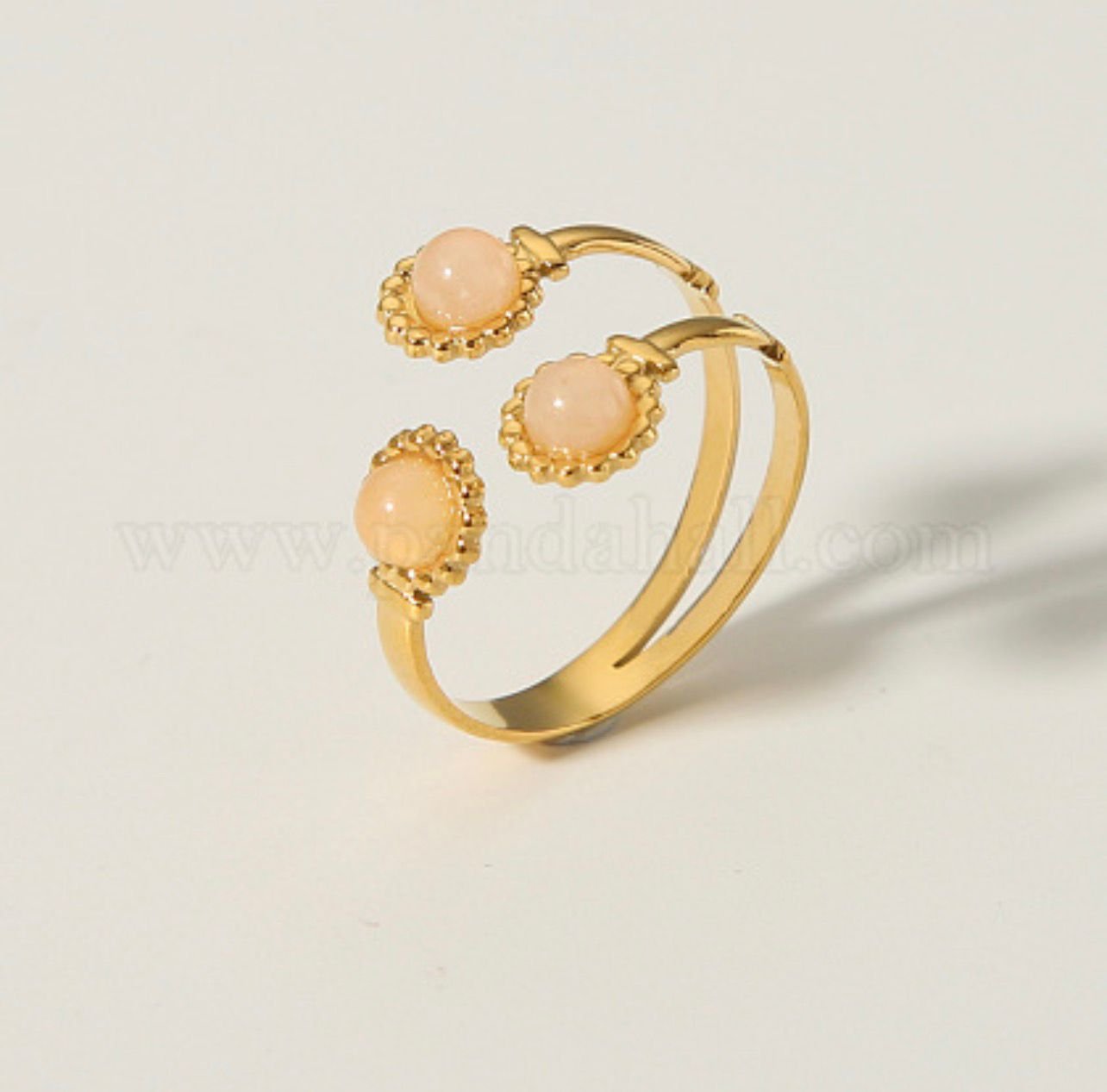 18K Gold-Plated unique ring with  three-stone open wrap ring