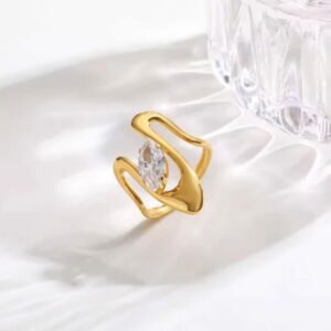 18K Gold-Plated sculptural statement ring designed with a modern and fluid aesthetic