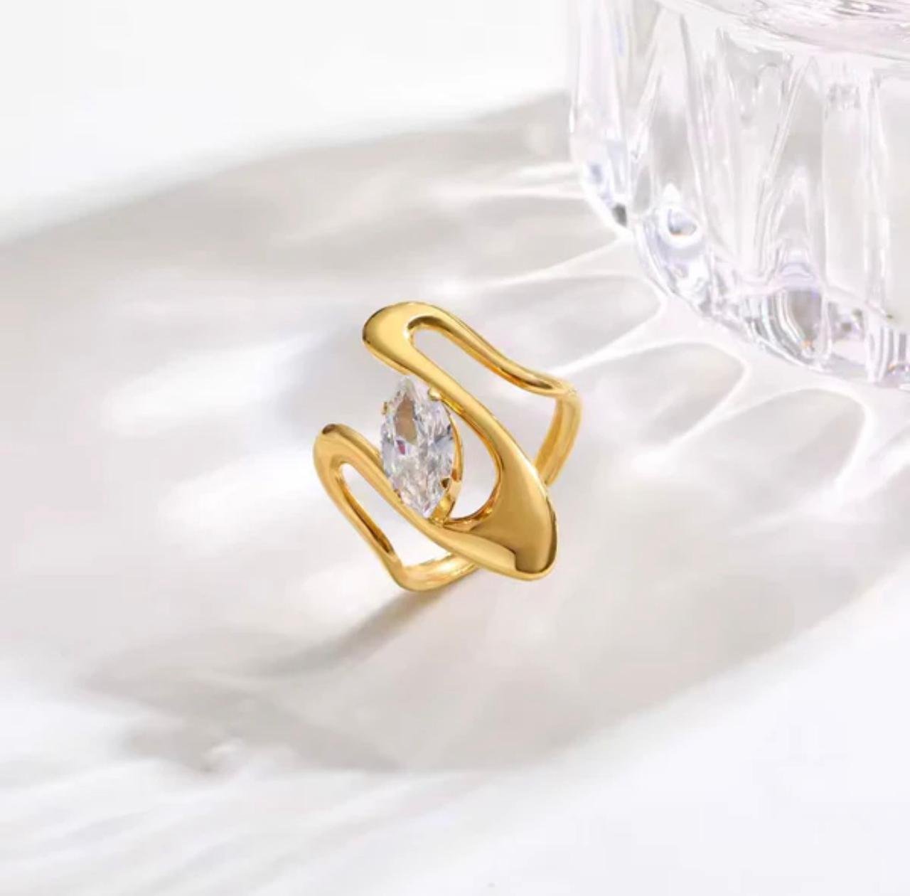 18K Gold-Plated sculptural statement ring designed with a modern and fluid aesthetic