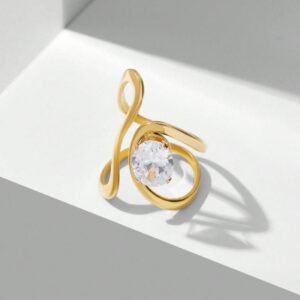 18K Gold-Plated a minimalist ring featuring intersecting hollow lines and a solitaire cubic Zircon stone