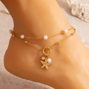18K gold plated anklet with pearls and a starfish charm