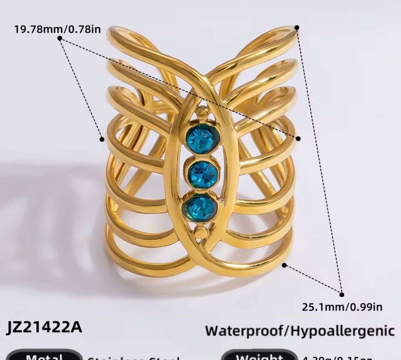 18K Gold-Plated trendy multi-layer "cage" design ring with zircon