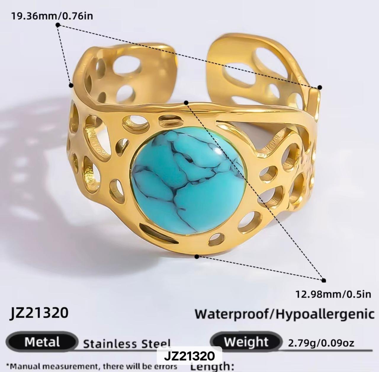 18K Gold-Plated vintage-style ring featuring a turquoise stone